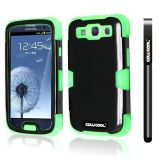 Samsung 9300 Galaxy S3 Case Silicone With Hard Pc Bright 2in1 Hybrid High Impact Protective Case For Samsung 9300 Galaxy S3(Black with Light Green)