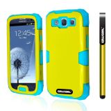 Samsung 9300 Galaxy S3 Case Silicone With Hard Pc Bright 2in1 Hybrid High Impact Protective Case For Samsung 9300 Galaxy S3(Yellow with Sky Blue)