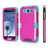 Samsung 9300 Galaxy S3 Case Silicone With Hard Pc Bright 2in1 Hybrid High Impact Protective Case For Samsung 9300 Galaxy S3(Rose Pink with Sky Blue)