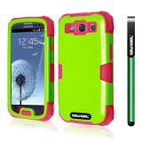 Samsung 9300 Galaxy S3 Case Silicone With Hard Pc Bright 2in1 Hybrid High Impact Protective Case For Samsung 9300 Galaxy S3(Light Green with Red)