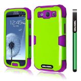 Samsung 9300 Galaxy S3 Case Silicone With Hard Pc Bright 2in1 Hybrid High Impact Protective Case For Samsung 9300 Galaxy S3(Light Green with Purple)