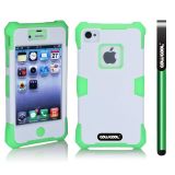 Apple Iphone 4 4S Case Luminous Silicone With Hard Pc Double Color 2in1 Hybrid High Impact Protective Case For Apple Iphone 4 4S(Light Green with White)