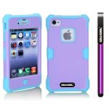 Apple Iphone 4 4S Case Luminous Silicone With Hard Pc Double Color 2in1 Hybrid High Impact Protective Case For Apple Iphone 4 4S(Sky Blue with violet)