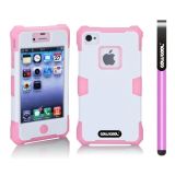 Apple Iphone 4 4S Case Luminous Silicone With Hard Pc Double Color 2in1 Hybrid High Impact Protective Case For Apple Iphone 4 4S(Pink with White)