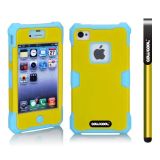 Apple Iphone 4 4S Case Luminous Silicone With Hard Pc Double Color 2in1 Hybrid High Impact Protective Case For Apple Iphone 4 4S(Sky Blue with Yellow)