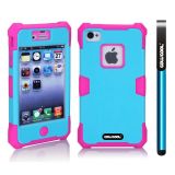 Apple Iphone 4 4S Case Luminous Silicone With Hard Pc Double Color 2in1 Hybrid High Impact Protective Case For Apple Iphone 4 4S(Rose Pink with Sky Blue)