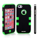 Apple Iphone 5C Case Silicone With Hard Pc Double Color 2in1 Hybrid High Impact Protective Case For Apple Iphone 5C(Black with Light Green)