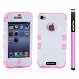 Apple Iphone 4 4S Case Silicone With Hard Pc Double Color 2in1 Hybrid High Impact Protective Case For Apple Iphone 4 4S(White with Pink)