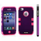 Apple Iphone 4 4S Case Silicone With Hard Pc Double Color 2in1 Hybrid High Impact Protective Case For Apple Iphone 4 4S(Black with Hot Pink)