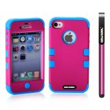 Apple Iphone 4 4S Case Silicone With Hard Pc Double Color 2in1 Hybrid High Impact Protective Case For Apple Iphone 4 4S(Rose Red with Sky Blue)