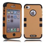 Apple Iphone 4 4S Case Silicone With Hard Pc Double Color 2in1 Hybrid High Impact Protective Case For Apple Iphone 4 4S(Light brown with Black)