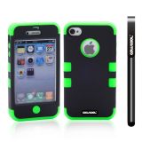 Apple Iphone 4 4S Case Silicone With Hard Pc Double Color 2in1 Hybrid High Impact Protective Case For Apple Iphone 4 4S(Black with Light Green)