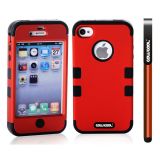 Apple Iphone 4 4S Case Silicone With Hard Pc Double Color 2in1 Hybrid High Impact Protective Case For Apple Iphone 4 4S(Red with Black)