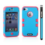 Apple Iphone 4 4S Case Silicone With Hard Pc Double Color 2in1 Hybrid High Impact Protective Case For Apple Iphone 4 4S(Sky Blue with Rose Pink)