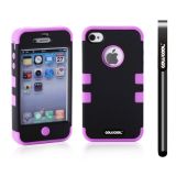 Apple Iphone 4 4S Case Silicone With Hard Pc Double Color 2in1 Hybrid High Impact Protective Case For Apple Iphone 4 4S(Black with Purple)