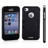 Apple Iphone 4 4S Case Silicone With Hard Pc Double Color 2in1 Hybrid High Impact Protective Case For Apple Iphone 4 4S(Black with Black)