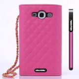 Samsung 9300 Galaxy S3 Case Pu Leather Diamond Wire Lattice Hand Stitching Wallet Protective Case For Apple Iphone 4 4S(Rose Pink)