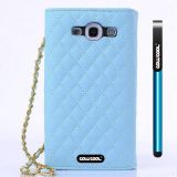 Samsung 9300 Galaxy S3 Case Pu Leather Diamond Wire Lattice Hand Stitching Wallet Protective Case For Apple Iphone 4 4S(Sky Blue)