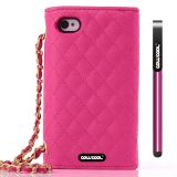 Apple Iphone 4 4S Case Pu Leather Diamond Wire Lattice Hand Stitching Wallet Protective Case For Apple Iphone 4 4S(Rose Pink)