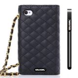 Apple Iphone 4 4S Case Pu Leather Diamond Wire Lattice Hand Stitching Wallet Protective Case For Apple Iphone 4 4S(Black)