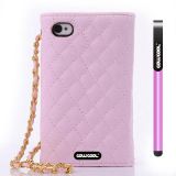 Apple Iphone 4 4S Case Pu Leather Diamond Wire Lattice Hand Stitching Wallet Protective Case For Apple Iphone 4 4S(Pink)