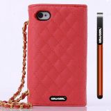 Apple Iphone 4 4S Case Pu Leather Diamond Wire Lattice Hand Stitching Wallet Protective Case For Apple Iphone 4 4S(Red)