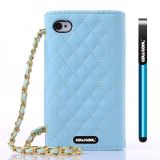 Apple Iphone 4 4S Case Pu Leather Diamond Wire Lattice Hand Stitching Wallet Protective Case For Apple Iphone 4 4S(Sky Blue)