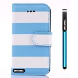 Apple Iphone 4 4S Case Pu Leather Stripe Ladder Wallet Protective Case For Apple Iphone 4 4S(Sky Blue with White)