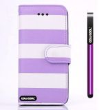 Apple Iphone 4 4S Case Pu Leather Stripe Ladder Wallet Protective Case For Apple Iphone 4 4S(violet with White)