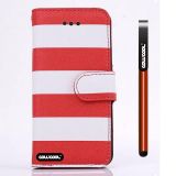 Apple Iphone 4 4S Case Pu Leather Stripe Ladder Wallet Protective Case For Apple Iphone 4 4S(Red with White)