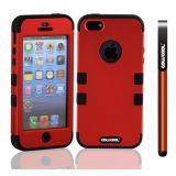 Apple Iphone 5 5S Case Silicone With Hard Pc Double Color 3in1 Hybrid High Impact Protective Case For Apple Iphone 5 5S(Red with Black)