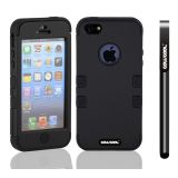 Apple Iphone 5 5S Case Silicone With Hard Pc Double Color 3in1 Hybrid High Impact Protective Case For Apple Iphone 5 5S(Black with Black)