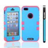 Apple Iphone 5 5S Case Silicone With Hard Pc Double Color 3in1 Hybrid High Impact Protective Case For Apple Iphone 5 5S(Sky Blue with Pink)