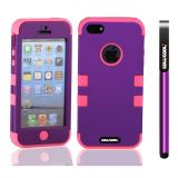 Apple Iphone 5 5S Case Silicone With Hard Pc Double Color 3in1 Hybrid High Impact Protective Case For Apple Iphone 5 5S(Purple with Pink)