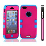 Apple Iphone 5 5S Case Silicone With Hard Pc Double Color 3in1 Hybrid High Impact Protective Case For Apple Iphone 5 5S(Rose Pink with Sky Blue)