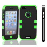 Apple Iphone 5 5S Case Silicone With Hard Pc Double Color 3in1 Hybrid High Impact Protective Case For Apple Iphone 5 5S(Black with Light Green)