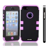 Apple Iphone 5 5S Case Silicone With Hard Pc Double Color 3in1 Hybrid High Impact Protective Case For Apple Iphone 5 5S(Black with Pink)