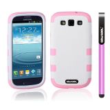 Samsung 9300 Galaxy S3 Case Silicone With Hard Pc Double Color 3in1 Hybrid High Impact Protective Case For Samsung 9300 Galaxy S3(White with Pink)