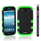 Samsung 9300 Galaxy S3 Case Silicone With Hard Pc Double Color 3in1 Hybrid High Impact Protective Case For Samsung 9300 Galaxy S3(Black with Green)