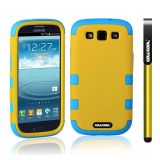 Samsung 9300 Galaxy S3 Case Silicone With Hard Pc Double Color 3in1 Hybrid High Impact Protective Case For Samsung 9300 Galaxy S3(Yellow with Sky Blue)