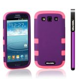 Samsung 9300 Galaxy S3 Case Silicone With Hard Pc Double Color 3in1 Hybrid High Impact Protective Case For Samsung 9300 Galaxy S3(Purple with Pink)