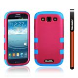 Samsung 9300 Galaxy S3 Case Silicone With Hard Pc Double Color 3in1 Hybrid High Impact Protective Case For Samsung 9300 Galaxy S3(Rose Pink with Sky Blue)