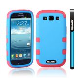 Samsung 9300 Galaxy S3 Case Silicone With Hard Pc Double Color 3in1 Hybrid High Impact Protective Case For Samsung 9300 Galaxy S3(Sky Blue with Pink)