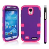 Samsung 9500 Galaxy S4 Case Hard Pc Double Color 3in1 Hybrid High Impact Protective Case For Samsung 9500 Galaxy S4(Purple with Rose Pink)