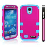 Samsung 9500 Galaxy S4 Case Hard Pc Double Color 3in1 Hybrid High Impact Protective Case For Samsung 9500 Galaxy S4(Rose Pink with Sky Blue)