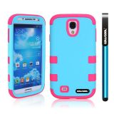 Samsung 9500 Galaxy S4 Case Hard Pc Double Color 3in1 Hybrid High Impact Protective Case For Samsung 9500 Galaxy S4(Sky Blue with Rose Pink)