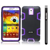 Samsung Note 3 Case Silicone With Hard Pc Double Color 3in1 Hybrid High Impact Protective Case For Samsung Note 3(Black with Purple)