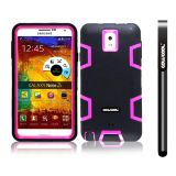 Samsung Note 3 Case Silicone With Hard Pc Double Color 3in1 Hybrid High Impact Protective Case For Samsung Note 3(Black with Pink)