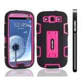 Samsung 9300 Galaxy S3 Case Silicone With Hard Pc Double Color 2in1 Hybrid High Impact With Kickstand Protective Case For Samsung 9300 Galaxy S3(Black with Pink)