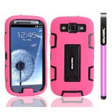 Samsung 9300 Galaxy S3 Case Silicone With Hard Pc Double Color 2in1 Hybrid High Impact With Kickstand Protective Case For Samsung 9300 Galaxy S3(Pink with Black)